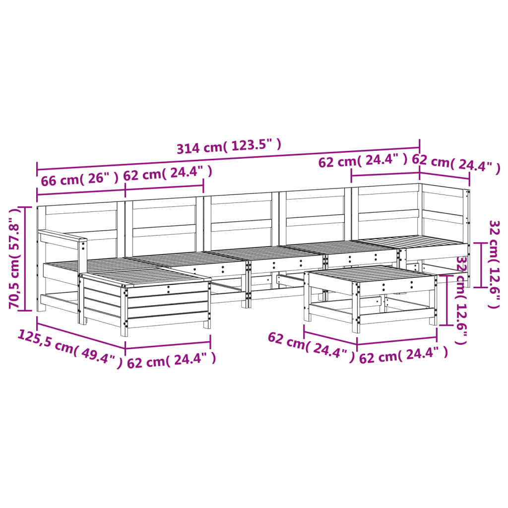 7-delige Loungeset massief grenenhout wit