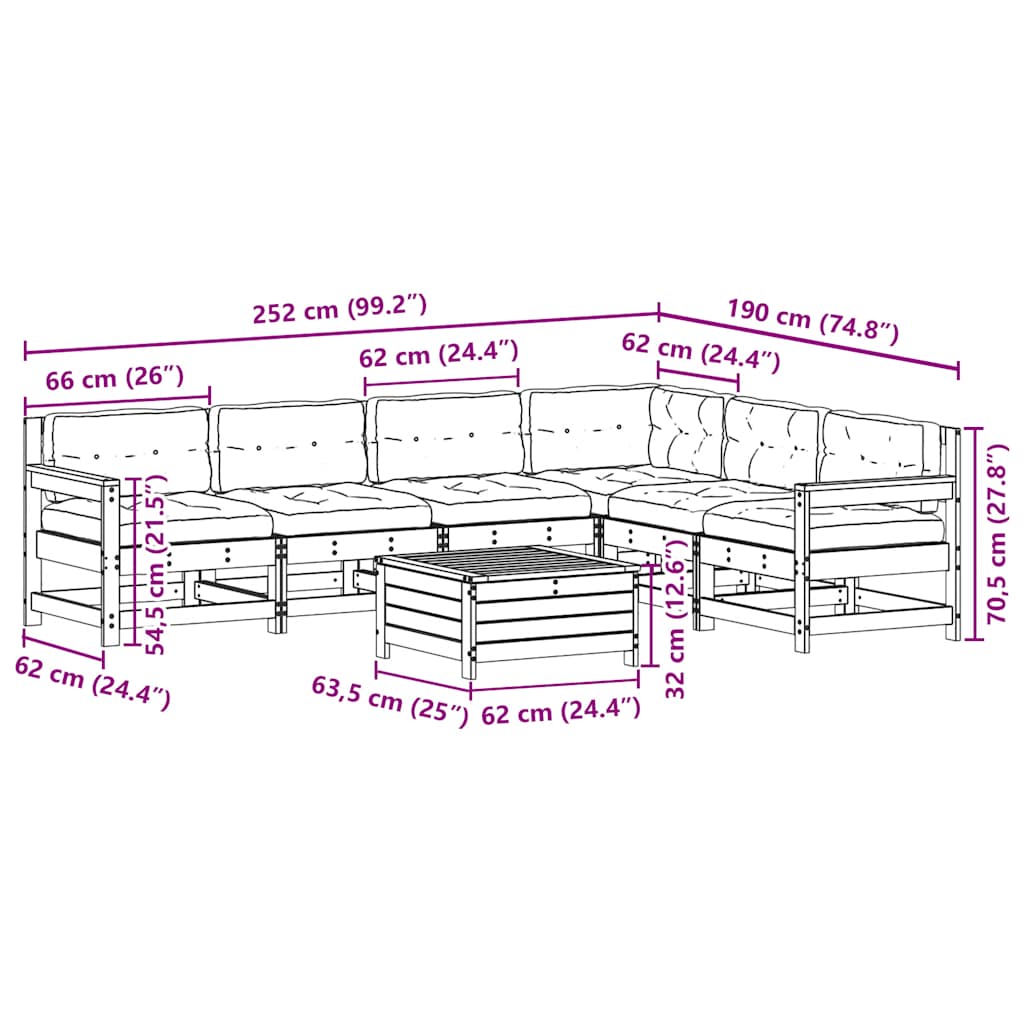 7-Delige Loungeset Met Kussens Massief Grenenhout Wit Wit grenenhout
