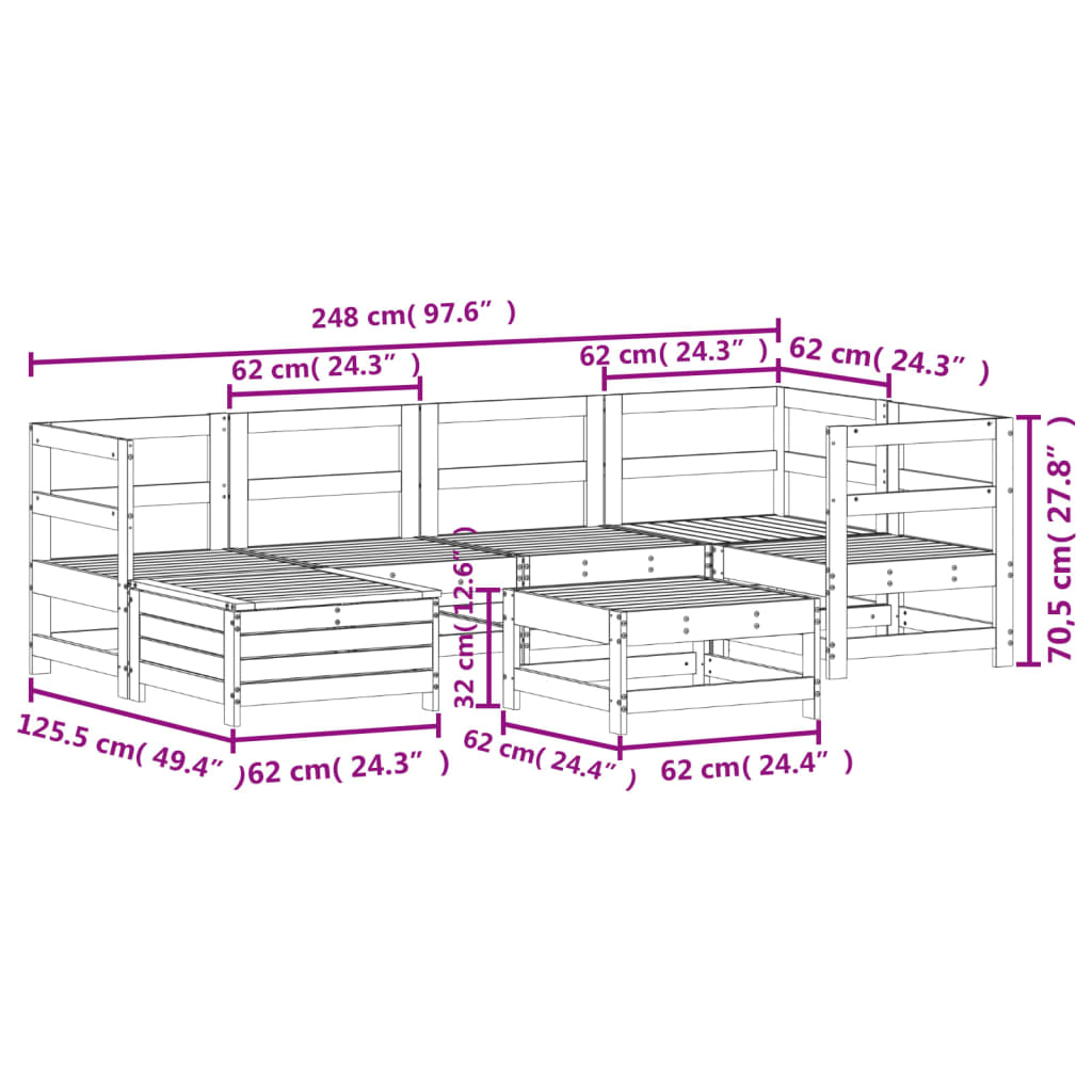 7-delige Loungeset massief grenenhout