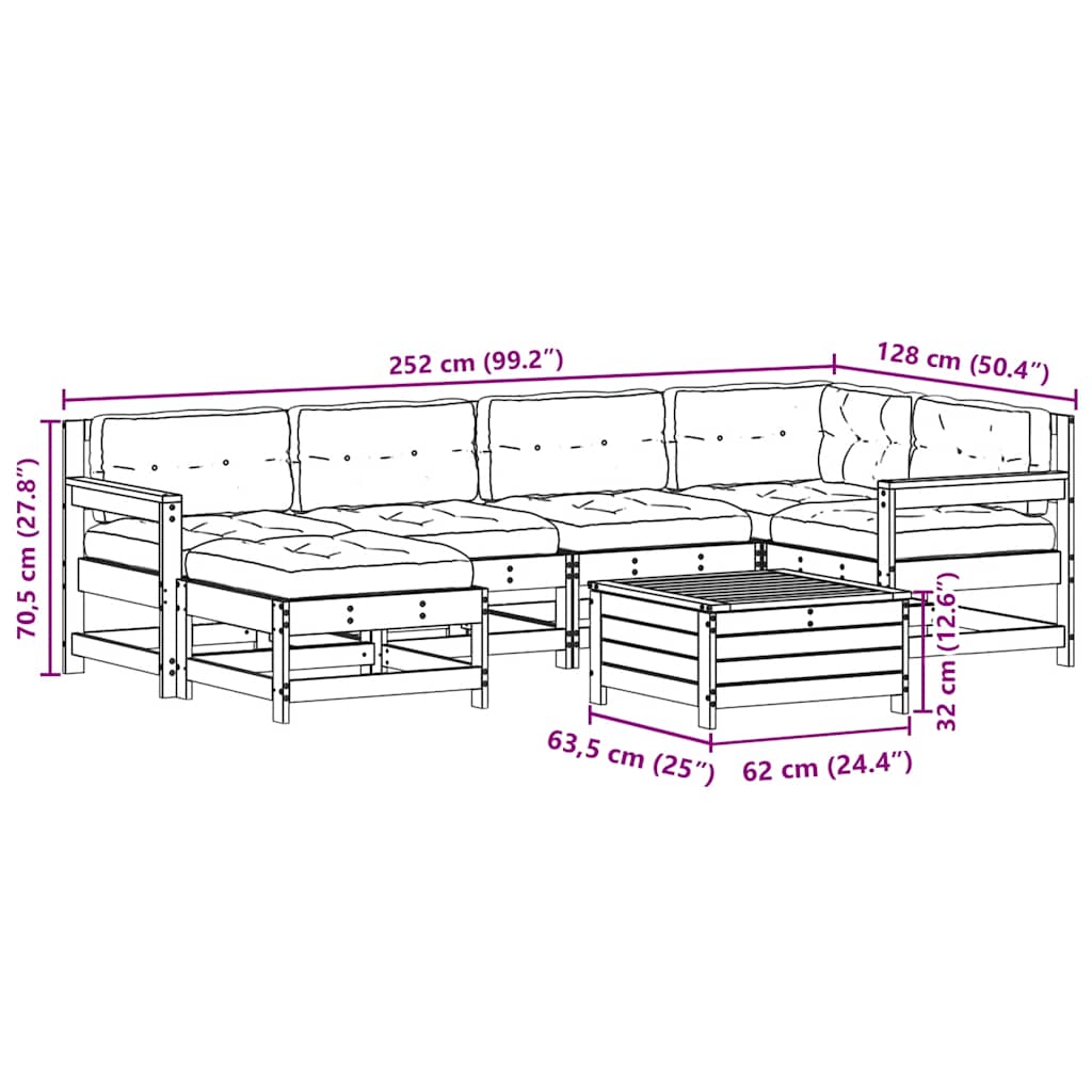 7-Delige Loungeset Met Kussens Massief Grenenhout Wit Wit grenenhout