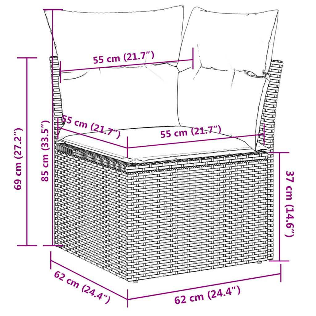 5-delige Loungeset met kussens poly rattan beige