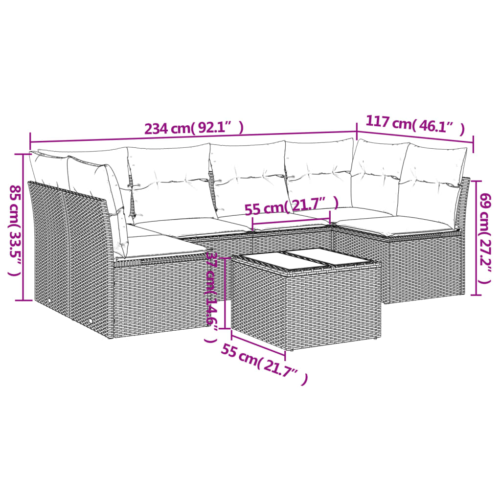 7-Delige Loungeset Met Kussens Poly Rattan Zwart