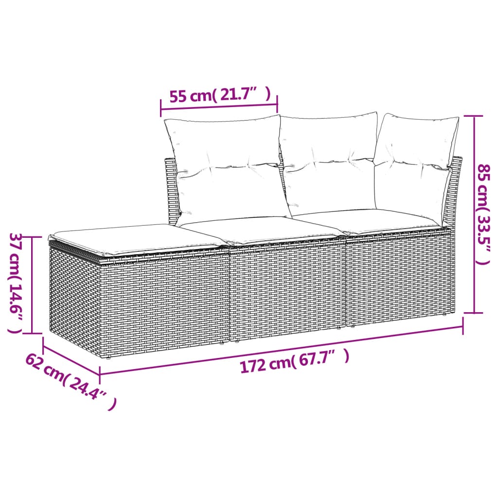 3-Delige Loungeset Met Kussens Poly Rattan Zwart