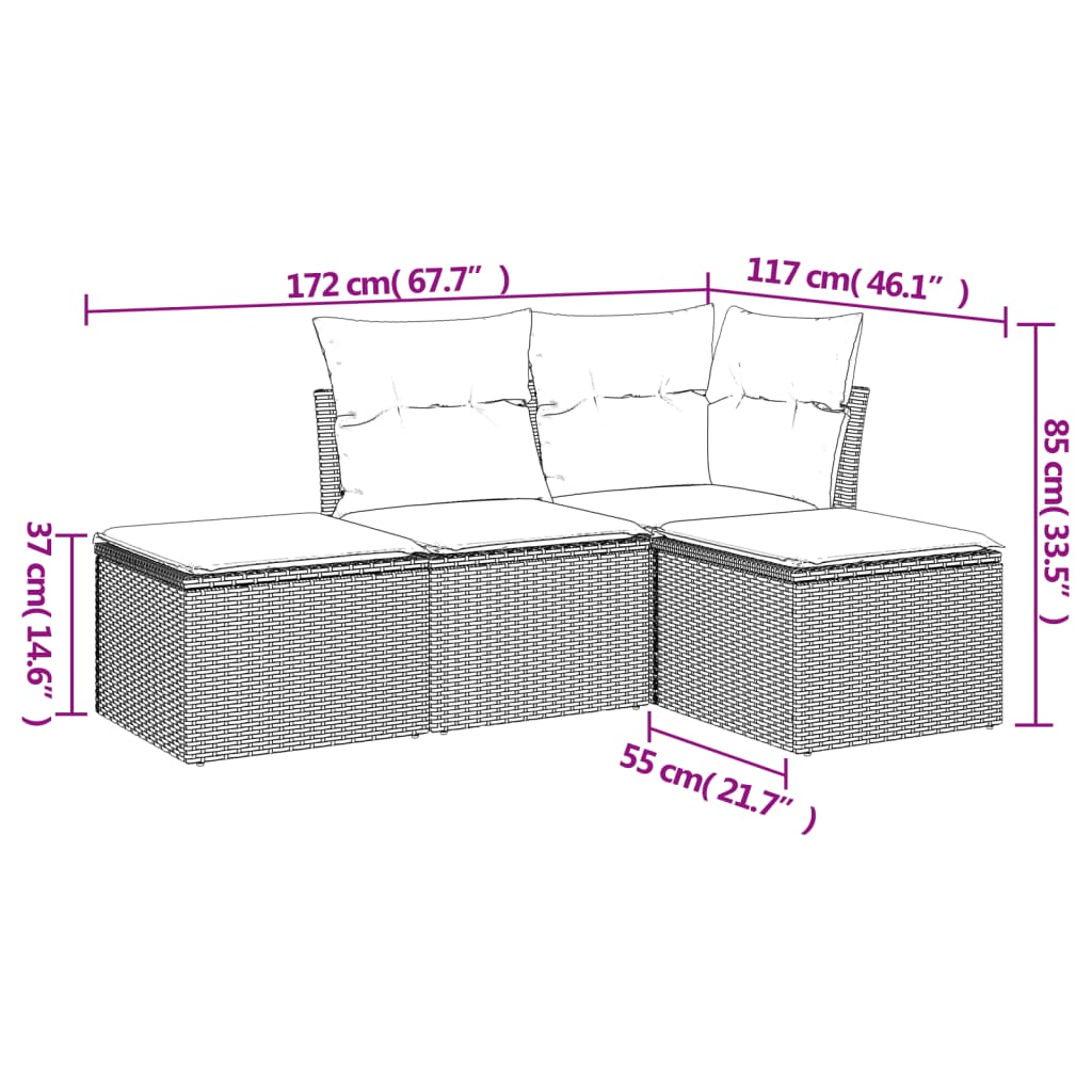 4-Delige Loungeset Met Kussens Poly Rattan Zwart