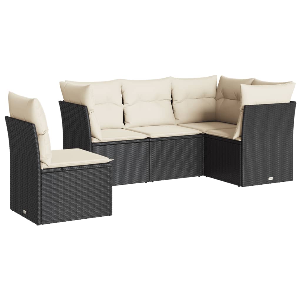 5-Delige Loungeset Met Kussens Poly Rattan Zwart