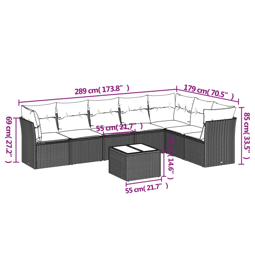 8-Delige Loungeset Met Kussens Poly Rattan Zwart