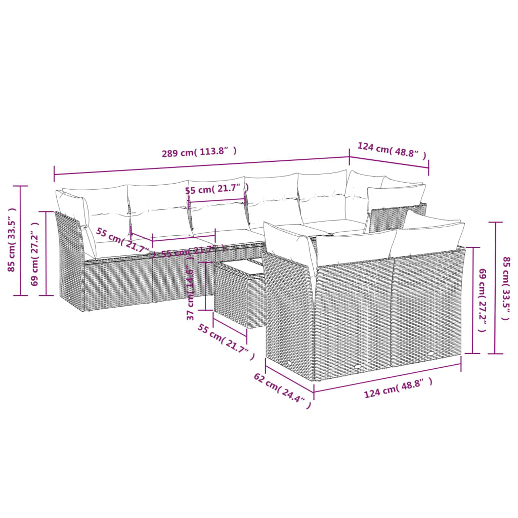 9-Delige Loungeset Met Kussens Poly Rattan Zwart