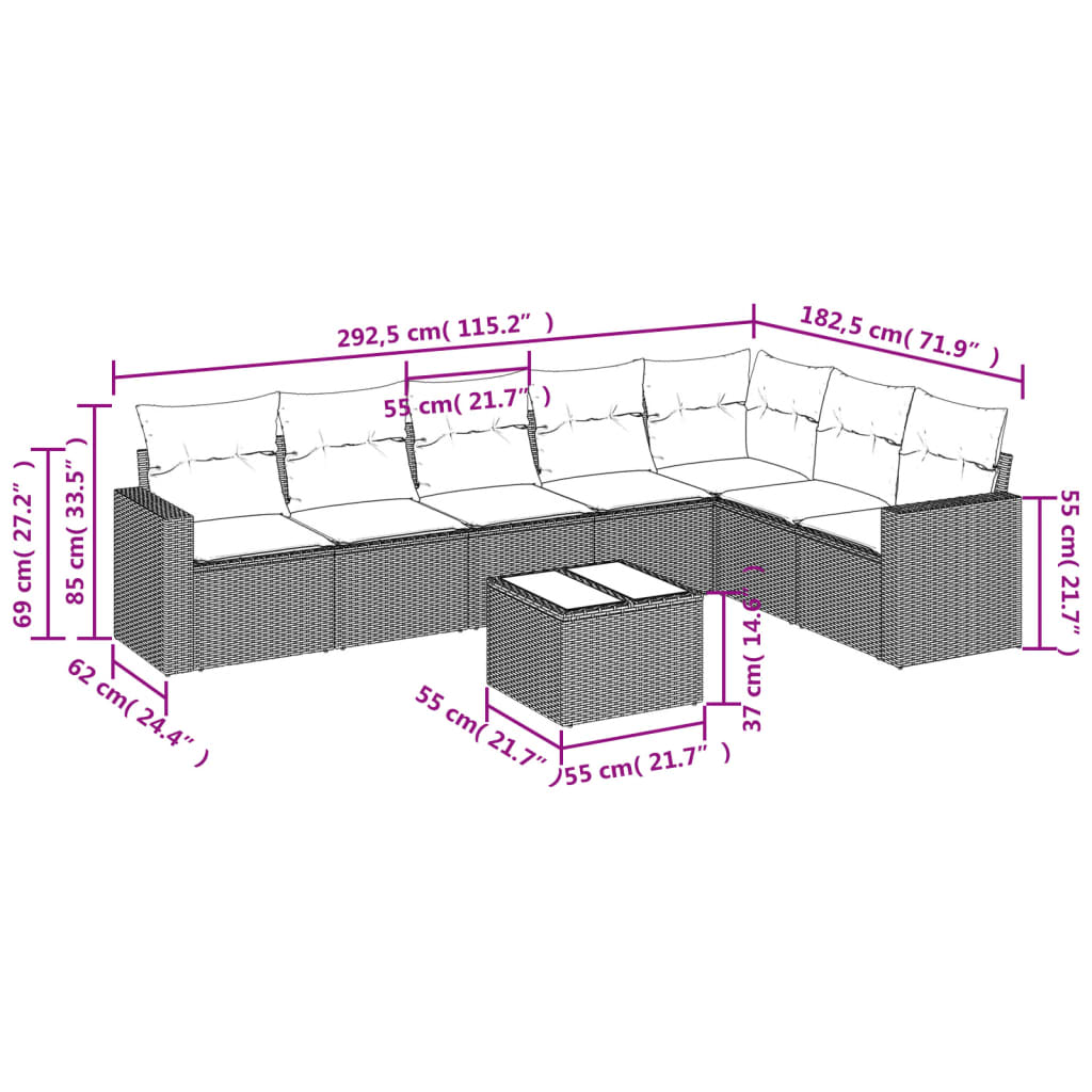 8-Delige Loungeset Met Kussens Poly Rattan