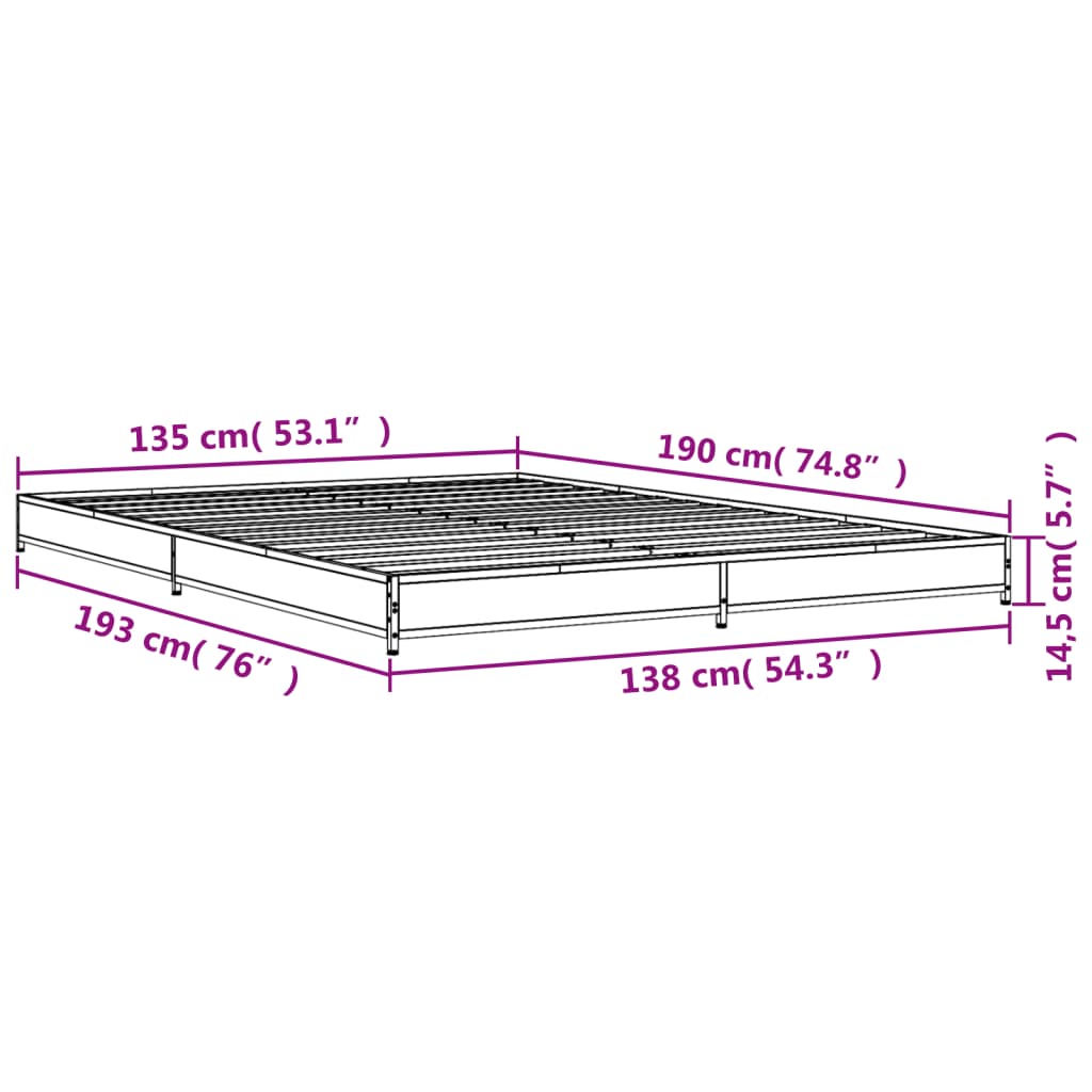 Bedframe bewerkt hout metaal zwart 135x190 cm