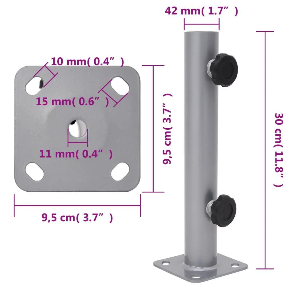 Parasolvoet Voor Ø32/34/38 Mm Stok Staal Kleurig Zilver