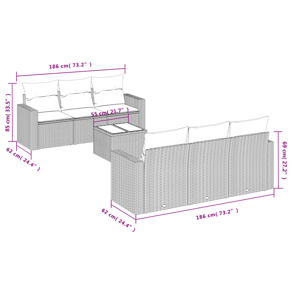 7-Delige Loungeset Met Kussens Poly Rattan Grijs