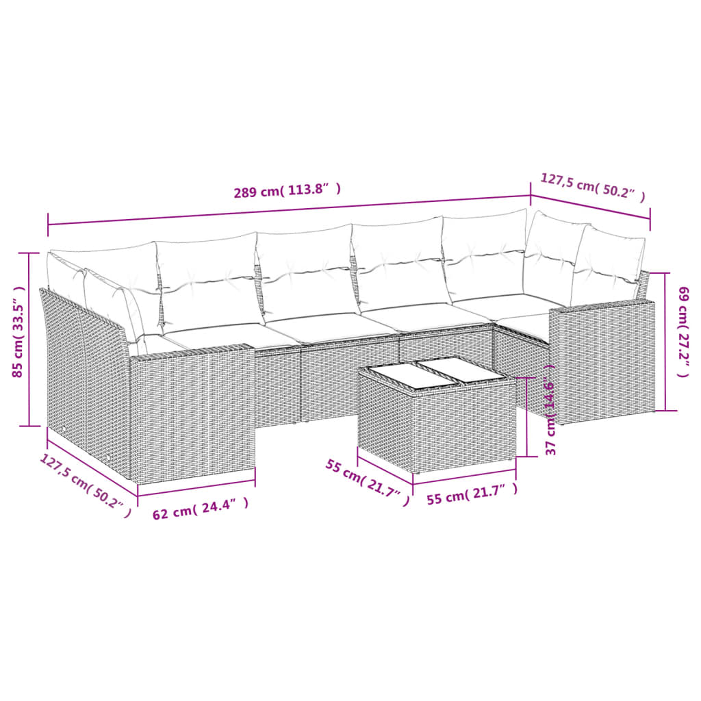 8-Delige Loungeset Met Kussens Poly Rattan Beige