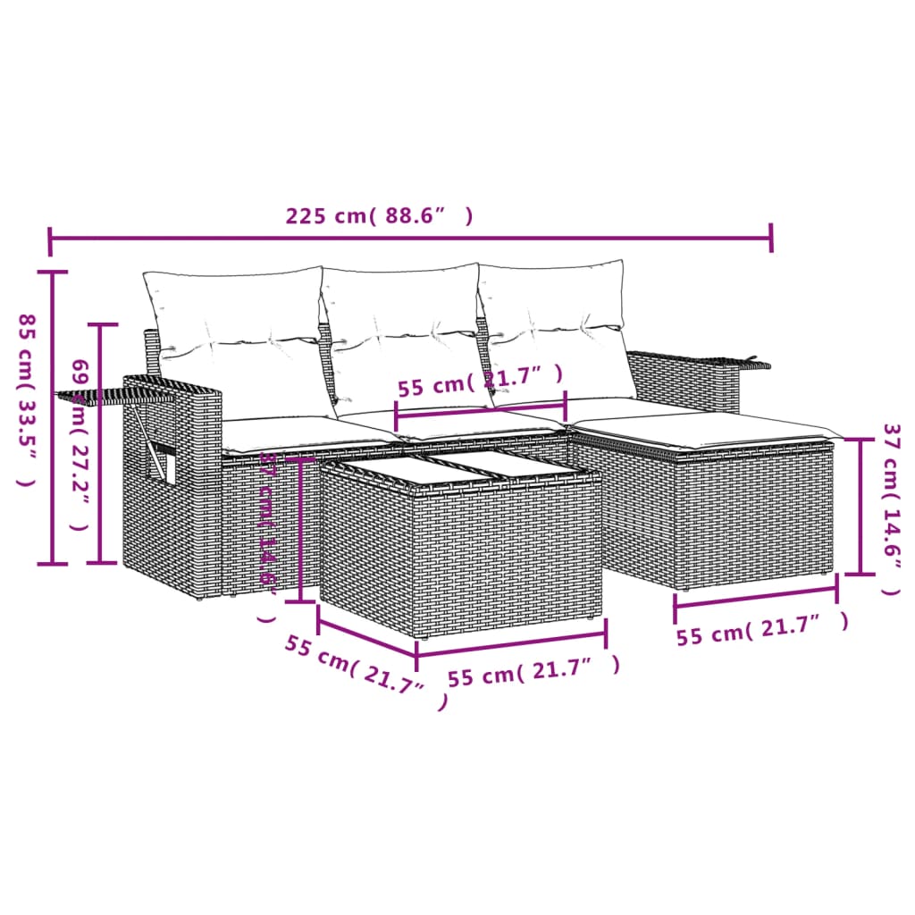 4-Delige Loungeset Met Kussens Poly Rattan Beige