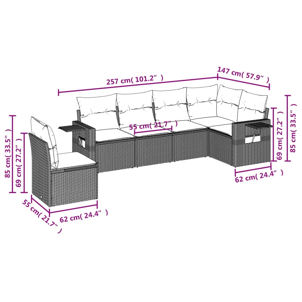 6-Delige Loungeset Met Kussens Poly Rattan Beige