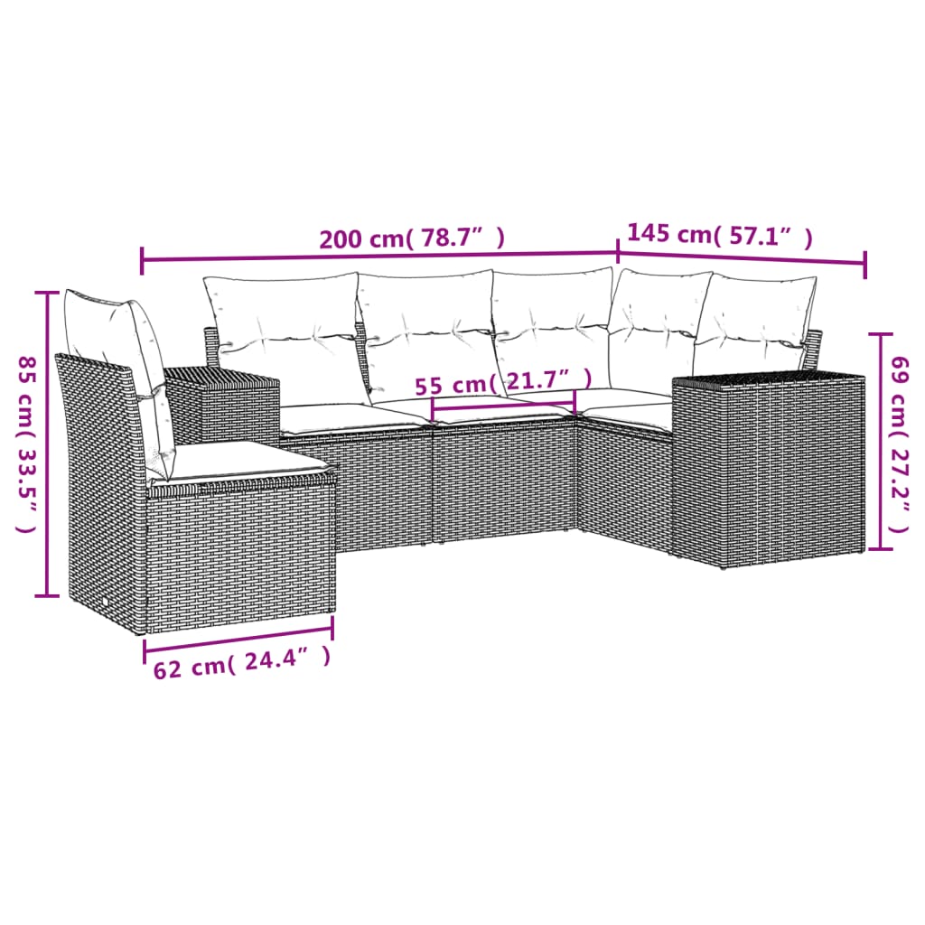 5-Delige Loungeset Met Kussens Poly Rattan Zwart