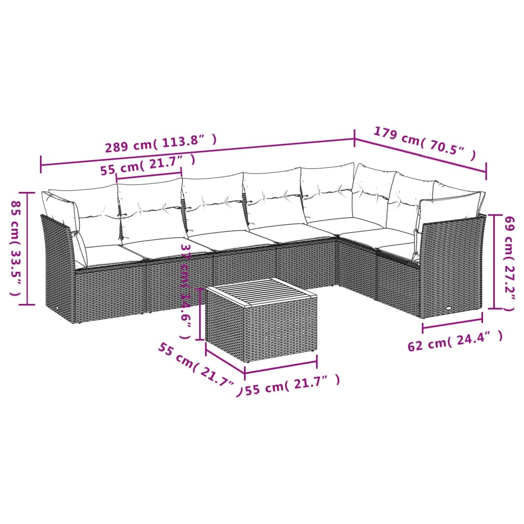 8-Delige Loungeset Met Kussens Poly Rattan Grijs