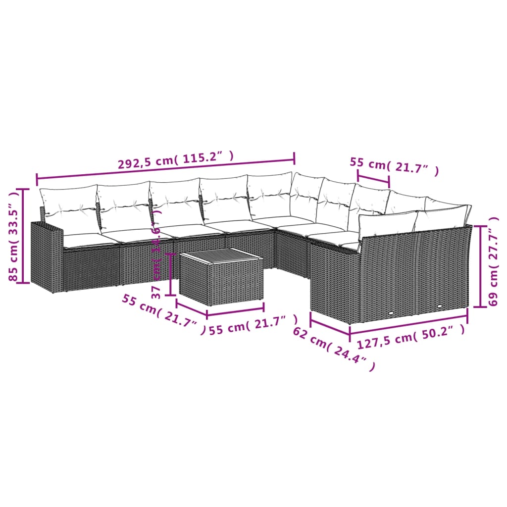 11-Delige Tuinset Met Kussens Poly Rattan Beige