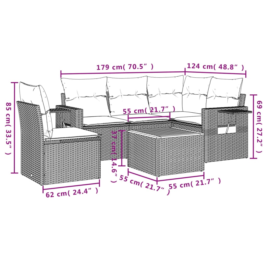 6-Delige Loungeset Met Kussens Poly Rattan Beige