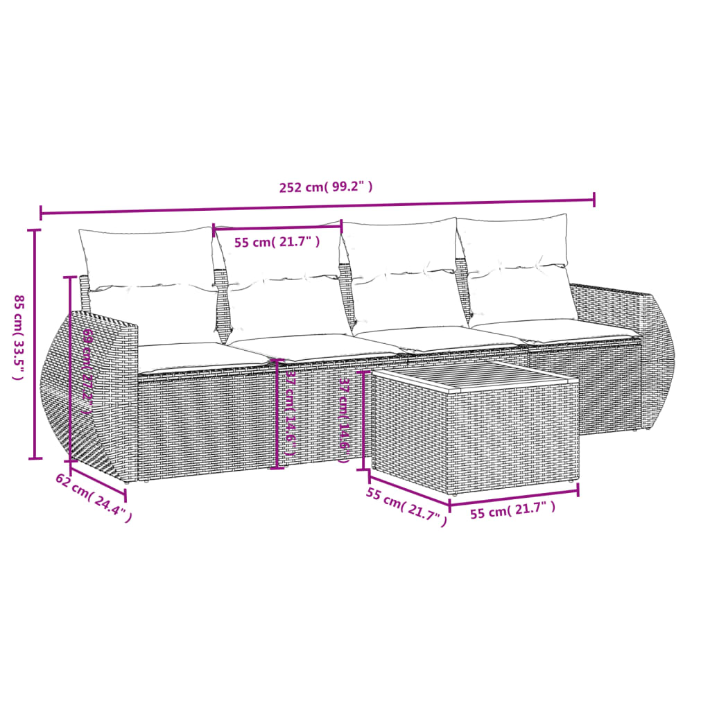 5-Delige Loungeset Met Kussens Poly Rattan Zwart