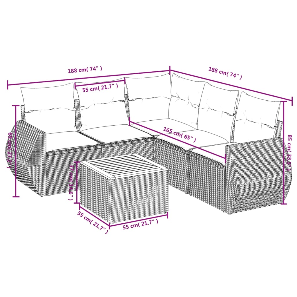 6-Delige Loungeset Met Kussens Poly Rattan Beige