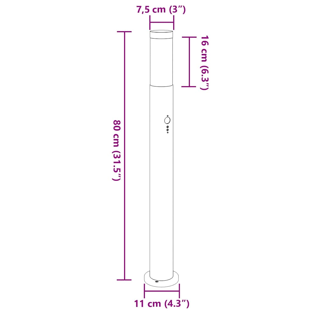Bolderverlichting met sensor 80 cm RVS IP44