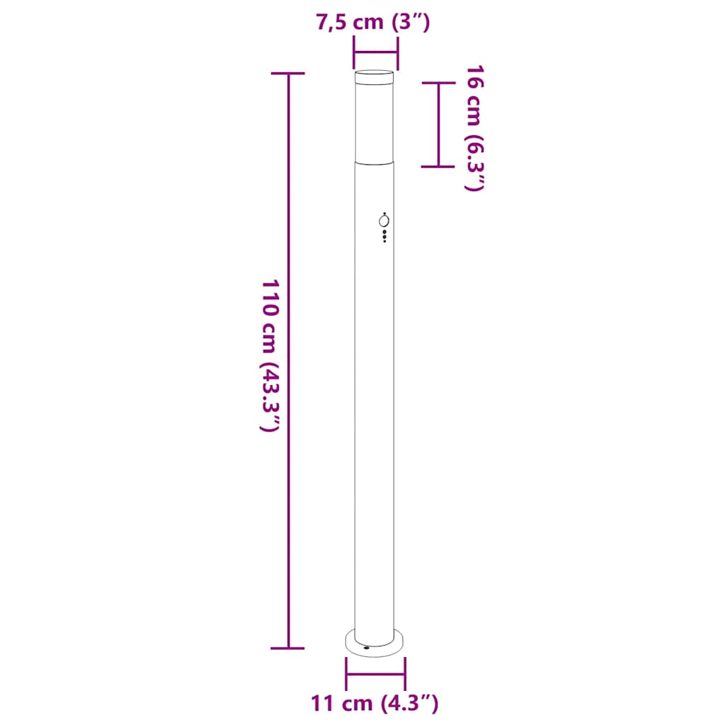 Bolderverlichting met sensor 3 stuks 110 cm RVS IP44