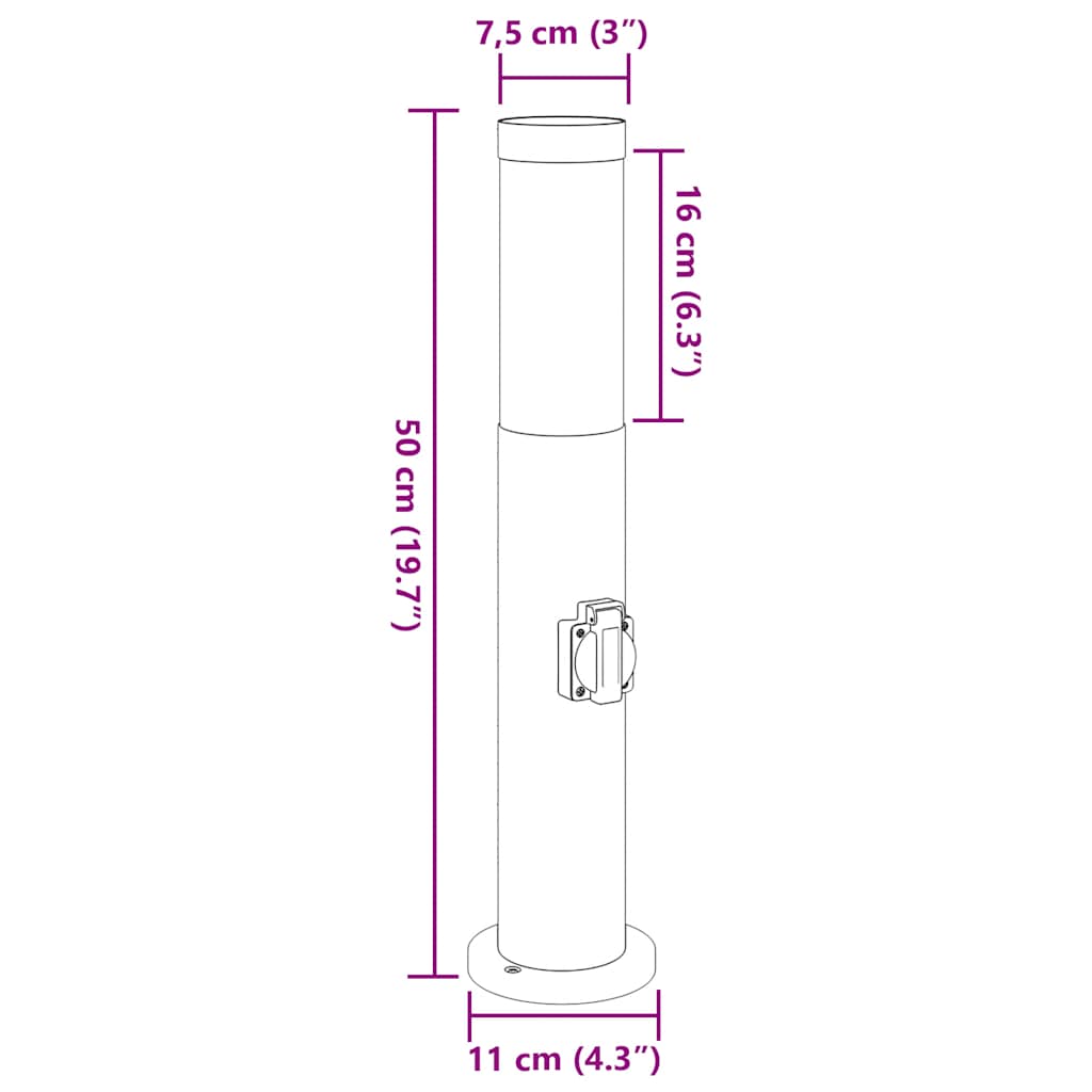 Bolderverlichting met stopcontact 3 stuks 50 cm roestvrij staal IP44