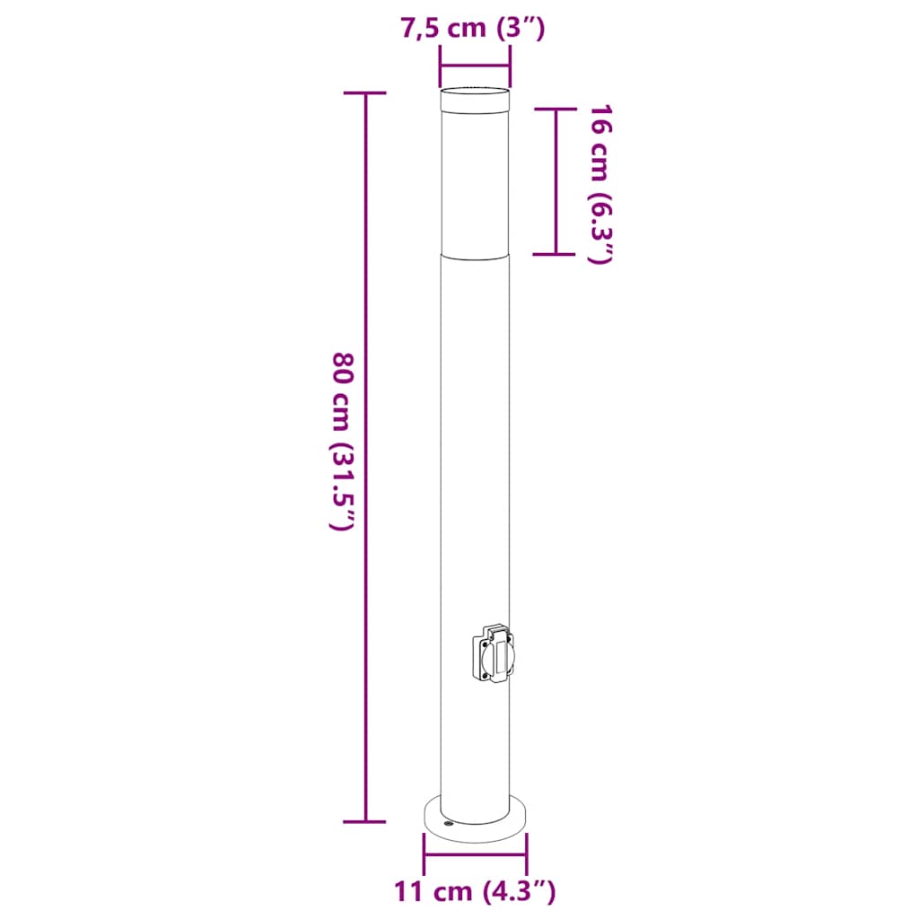Bolderverlichting met stopcontact 3 stuks 80 cm roestvrij staal IP44