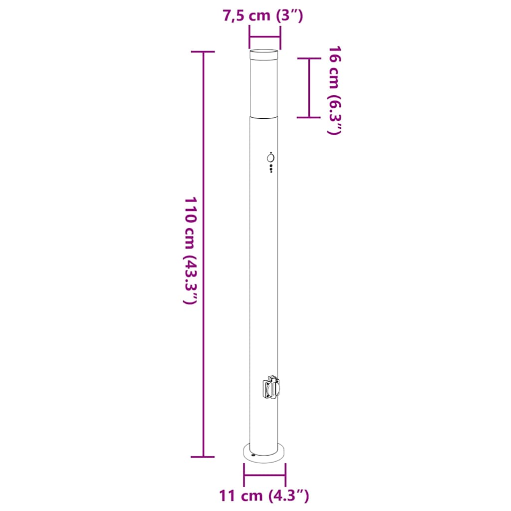 Bolderverlichting met sensor en stopcontact 3 stuks 110 cm roestvrij staal IP44