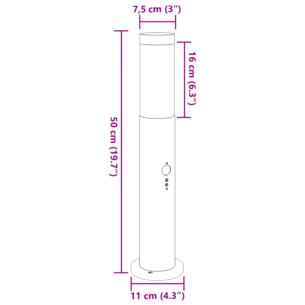 Bolderverlichting met sensor 3 stuks 50 cm RVS IP44