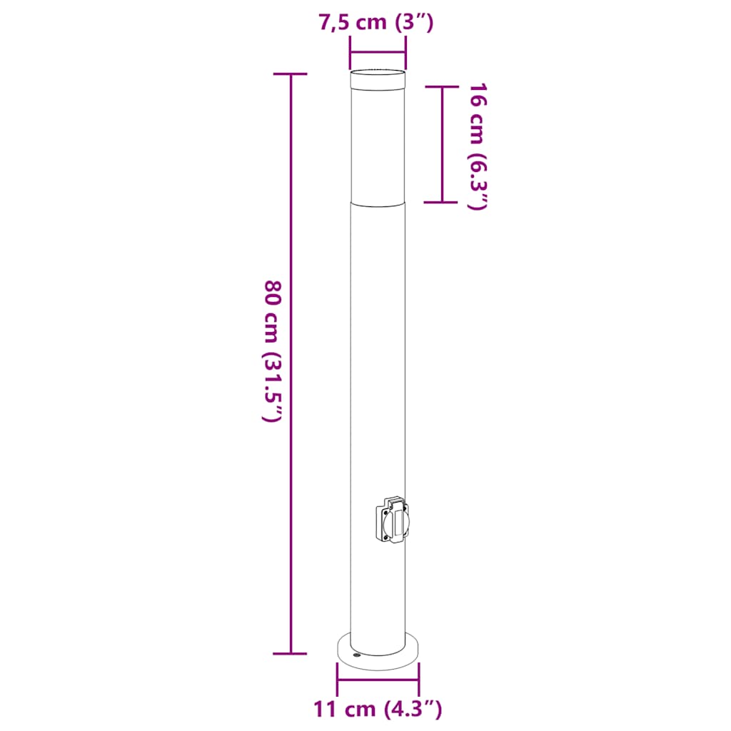 Bolderarmatuur met stopcontact 80 cm RVS IP44