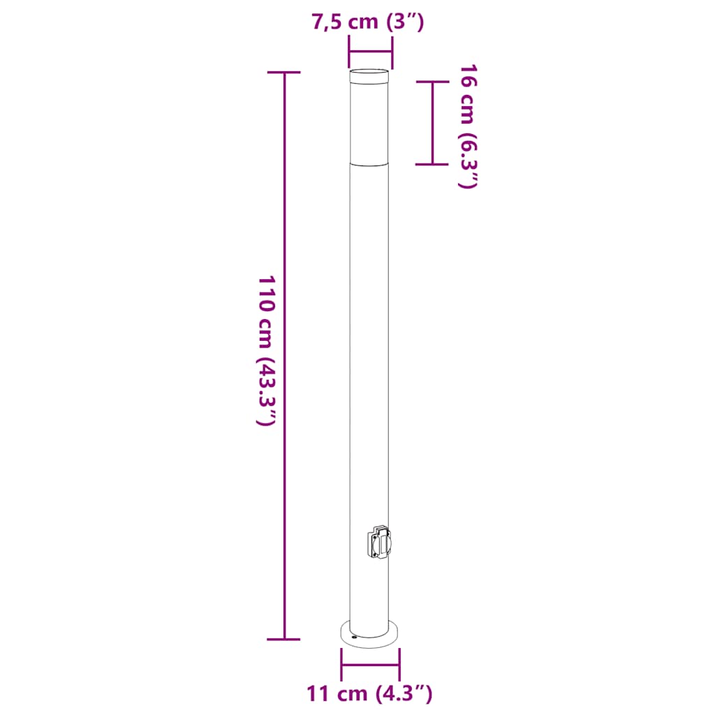 Bolderarmatuur met stopcontact 110 cm RVS IP44