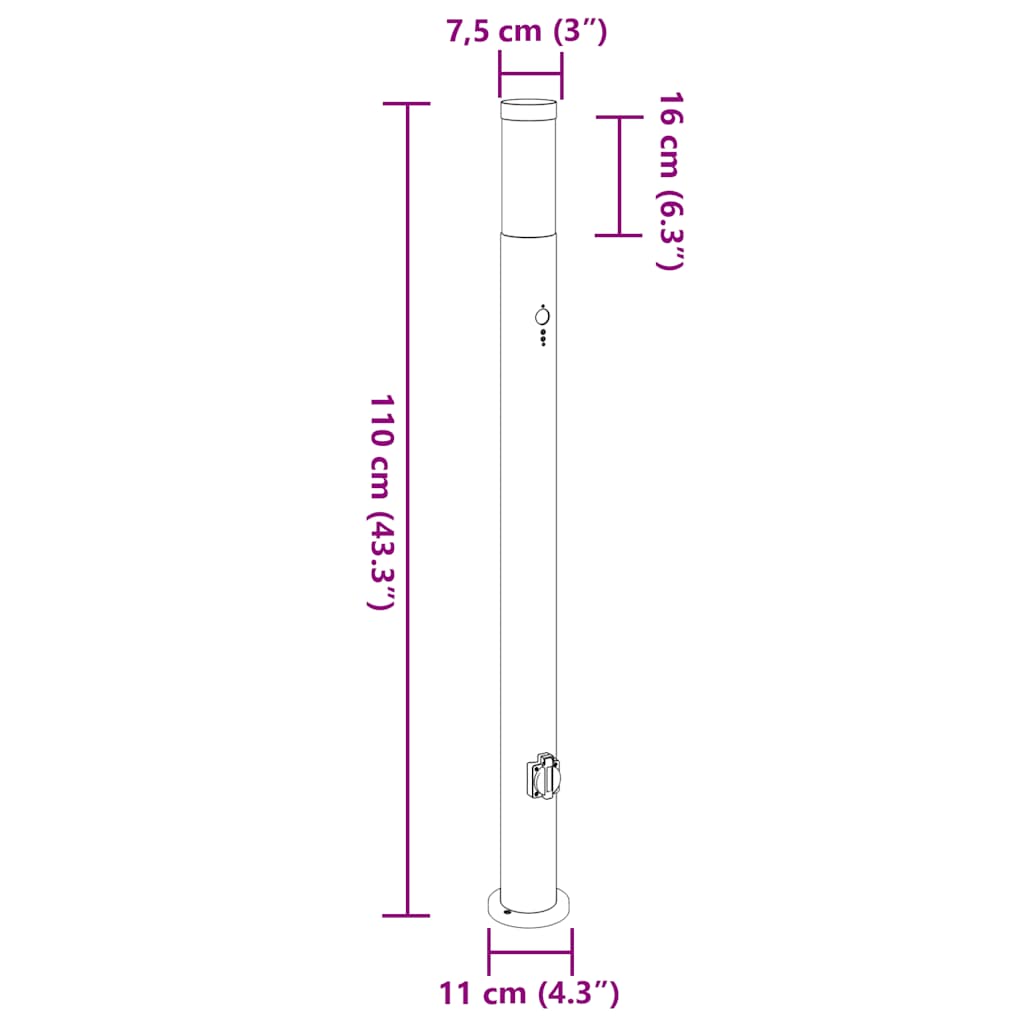 Bolderverlichting met sensor en stopcontact 3 stuks 110 cm roestvrij staal IP44