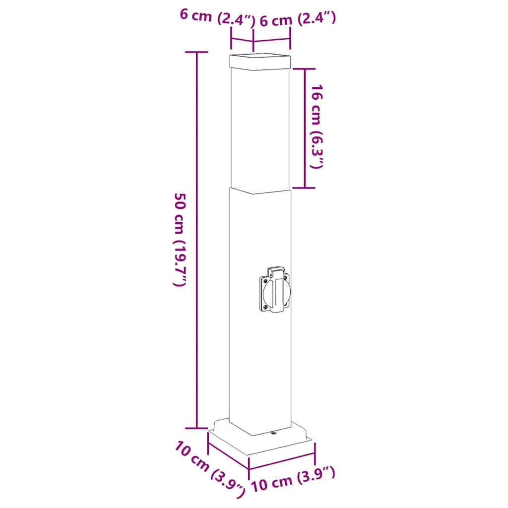 Bolderverlichting met stopcontact 3 stuks 50 cm RVS IP44