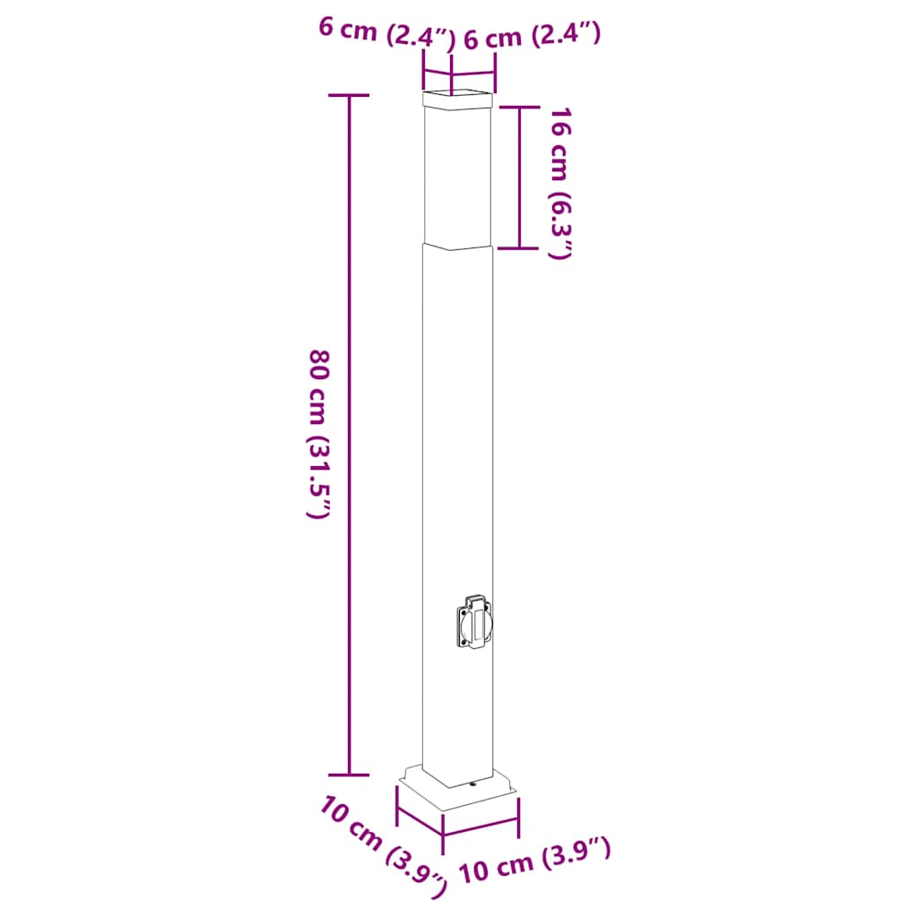 Bolderarmatuur met stopcontact 80 cm RVS IP44