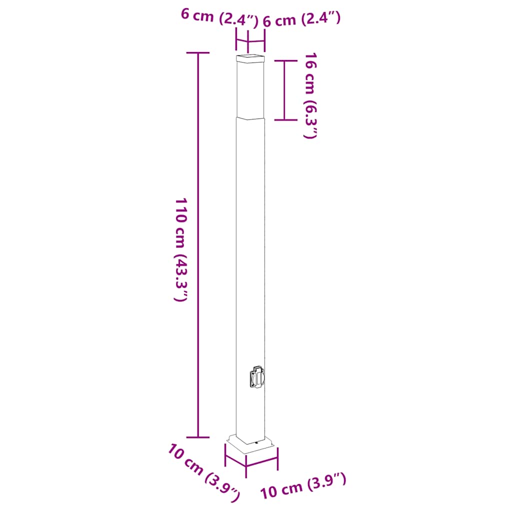 Bolderarmatuur met stopcontact 110 cm RVS IP44