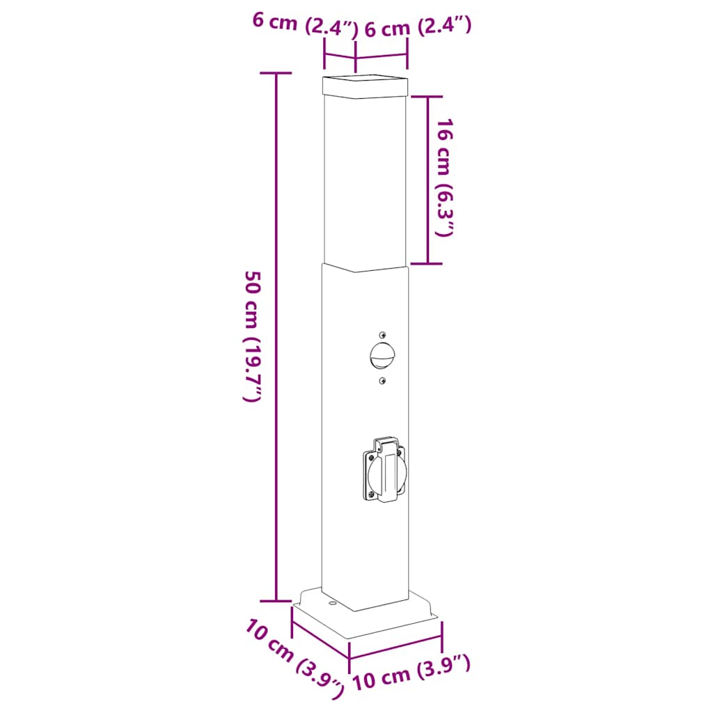 Bolderverlichting met sensor en stopcontact 3 stuks 50 cm roestvrij staal IP44