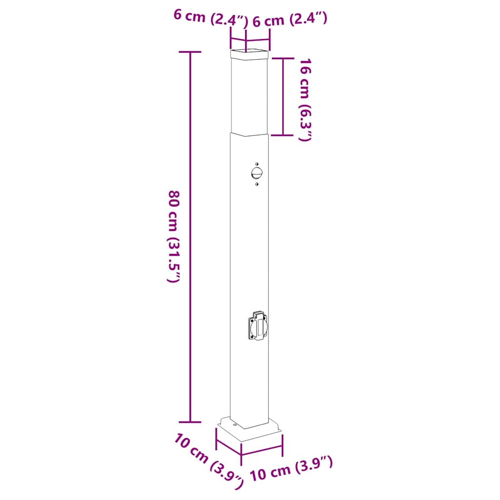 Bolderverlichting met sensor en stopcontact 3 stuks 80 cm zwart IP44