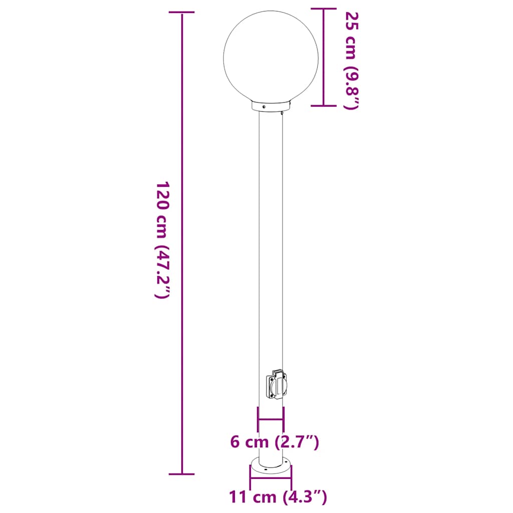 Bolderverlichting met stopcontact 3 stuks 120 cm RVS IP44