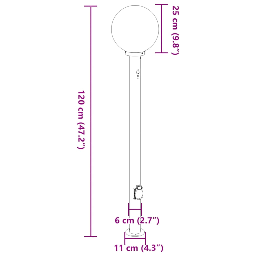 Bolderarmatuur met sensor en stopcontact 120 cm roestvrij staal IP44