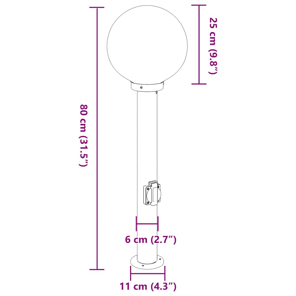 Bolderarmatuur met stopcontact 80 cm Zwart IP44