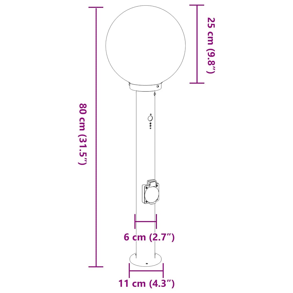 Bolderverlichting met sensor en stopcontact 3 stuks 80 cm zwart IP44