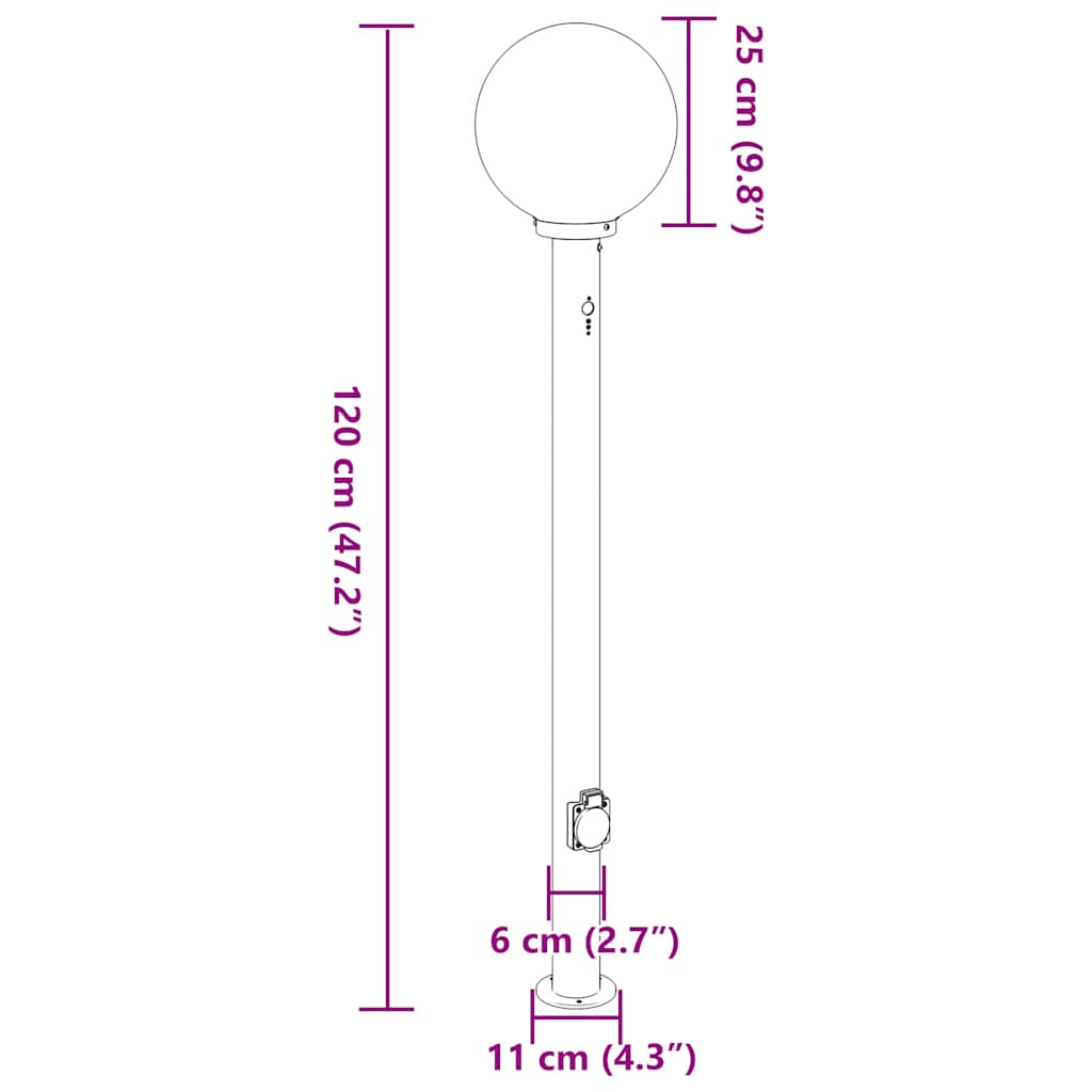 Bolderarmatuur met sensor en stopcontact 120 cm zwart IP44
