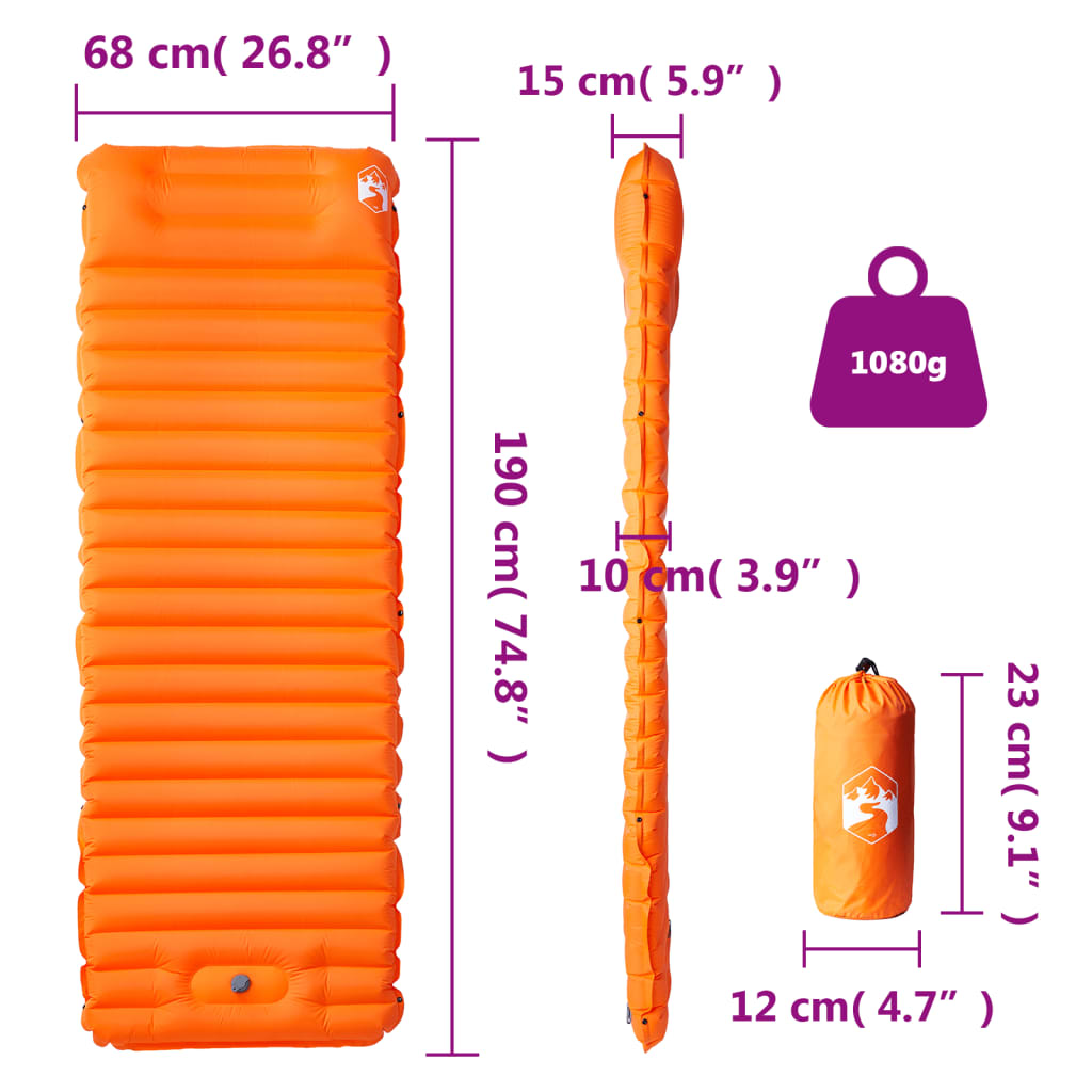 Kampeermatras met geïntegreerd kussen zelfopblazend oranje