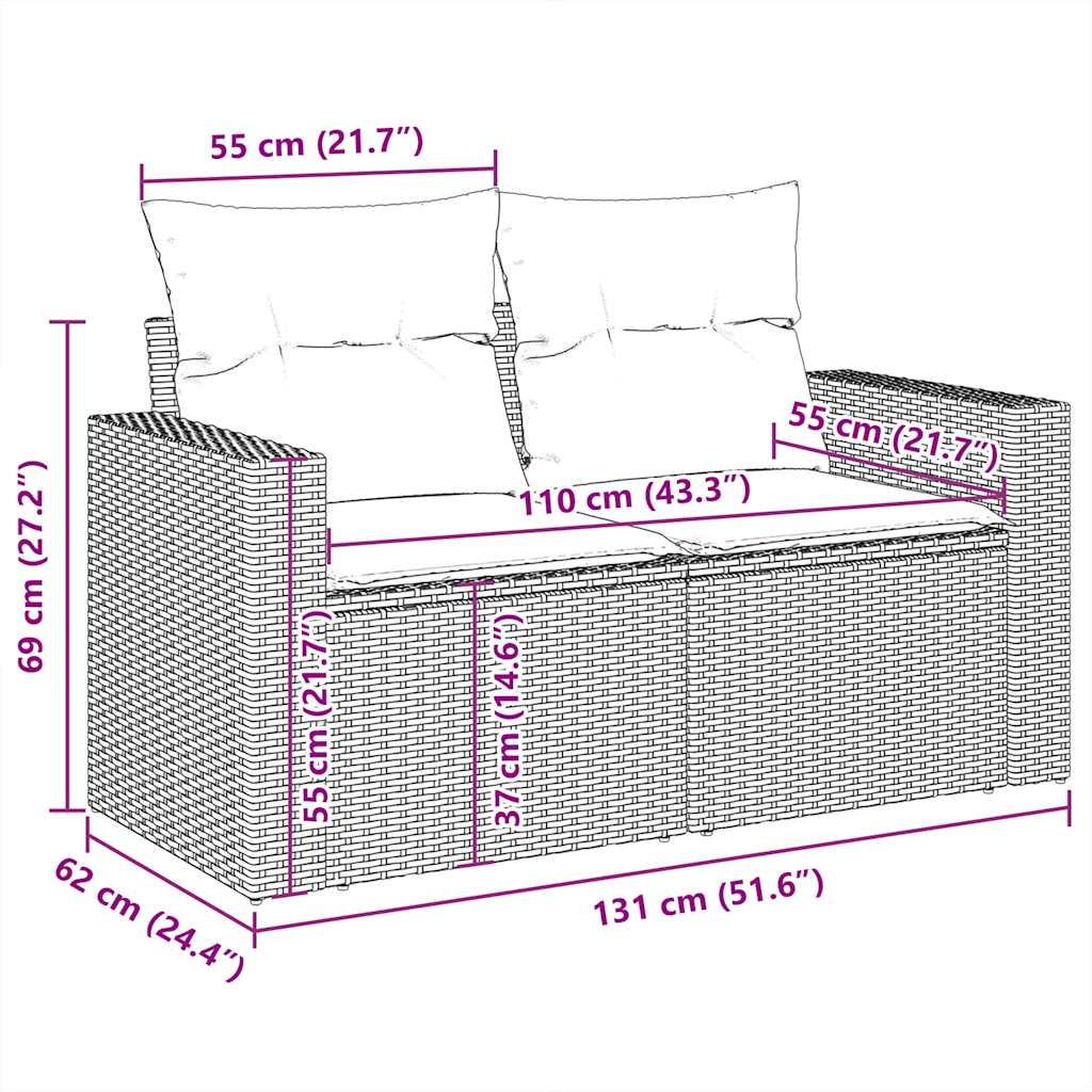 5-delige Loungeset met kussens poly rattan beige