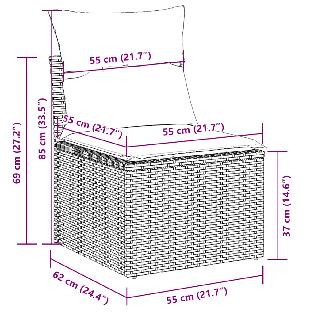 6-delige Loungeset met kussens poly rattan beige