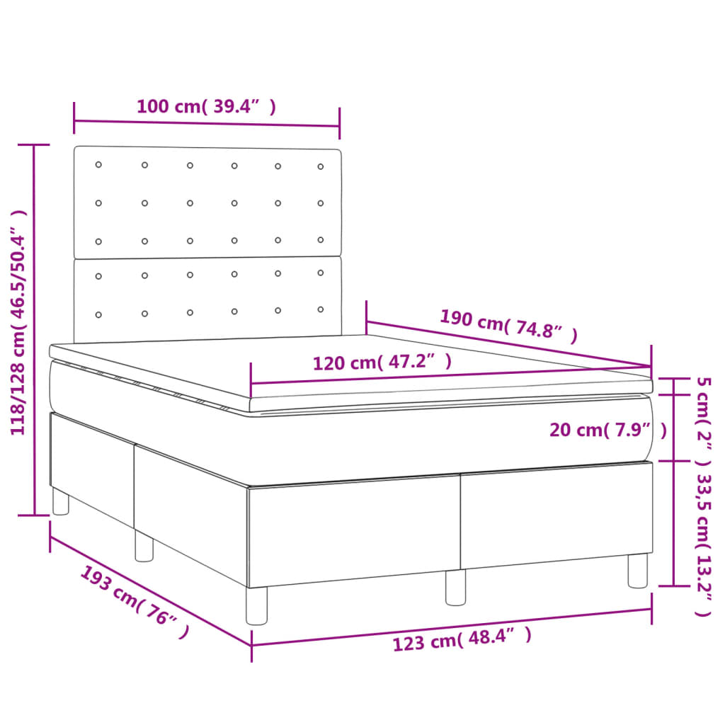 Boxspring met matras en LED stof crèmekleurig 120x190 cm 120 x 190 cm Knopen
