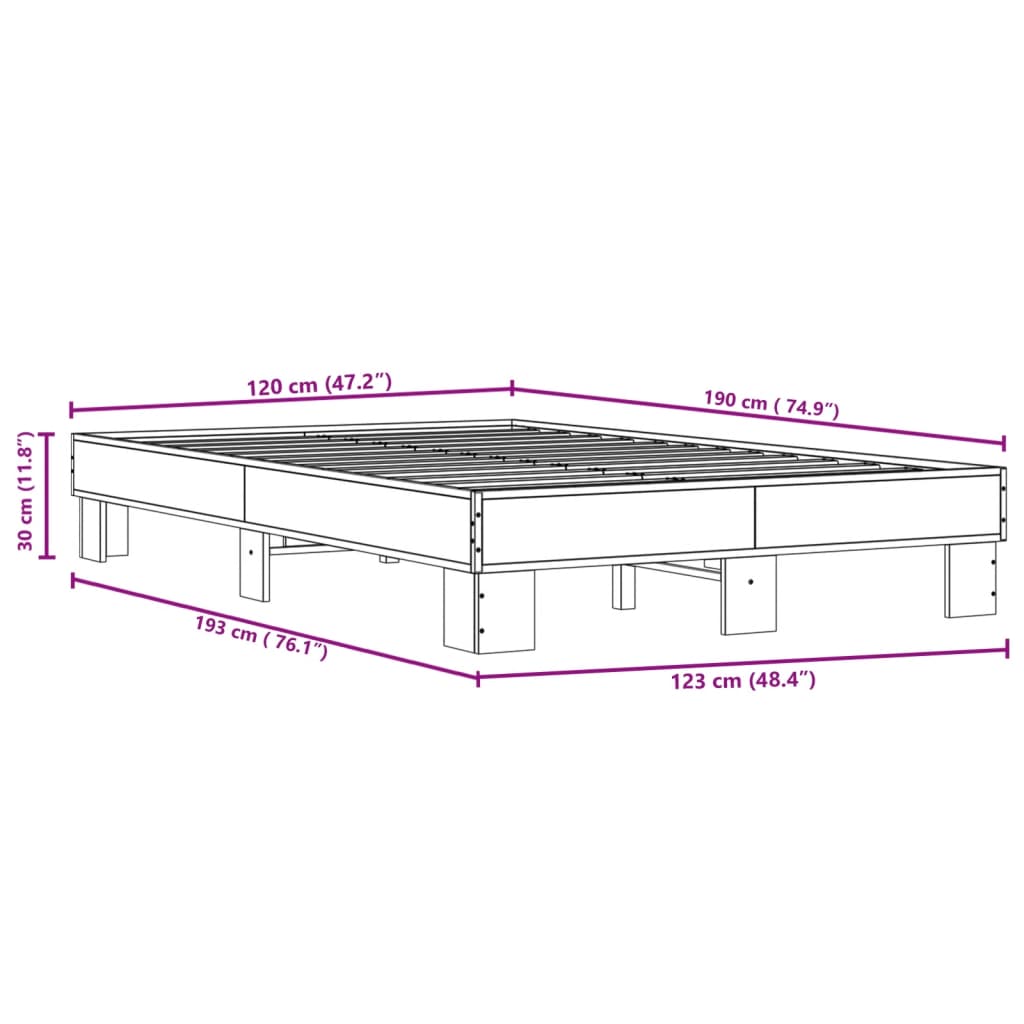 Bedframe bewerkt hout metaal sonoma eikenkleurig 120x190 cm