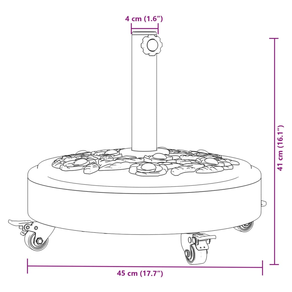 Parasolvoet met wielen voor stok van Ø38 / 48 mm 27 kg rond