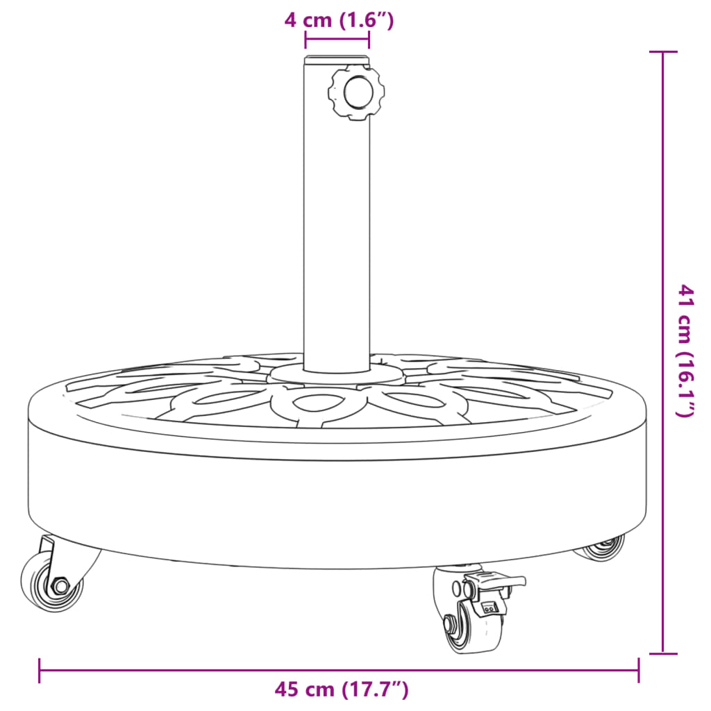 Parasolvoet Met Wielen Voor Stok Van Ø38 / 48 Mm Rond 27 kg